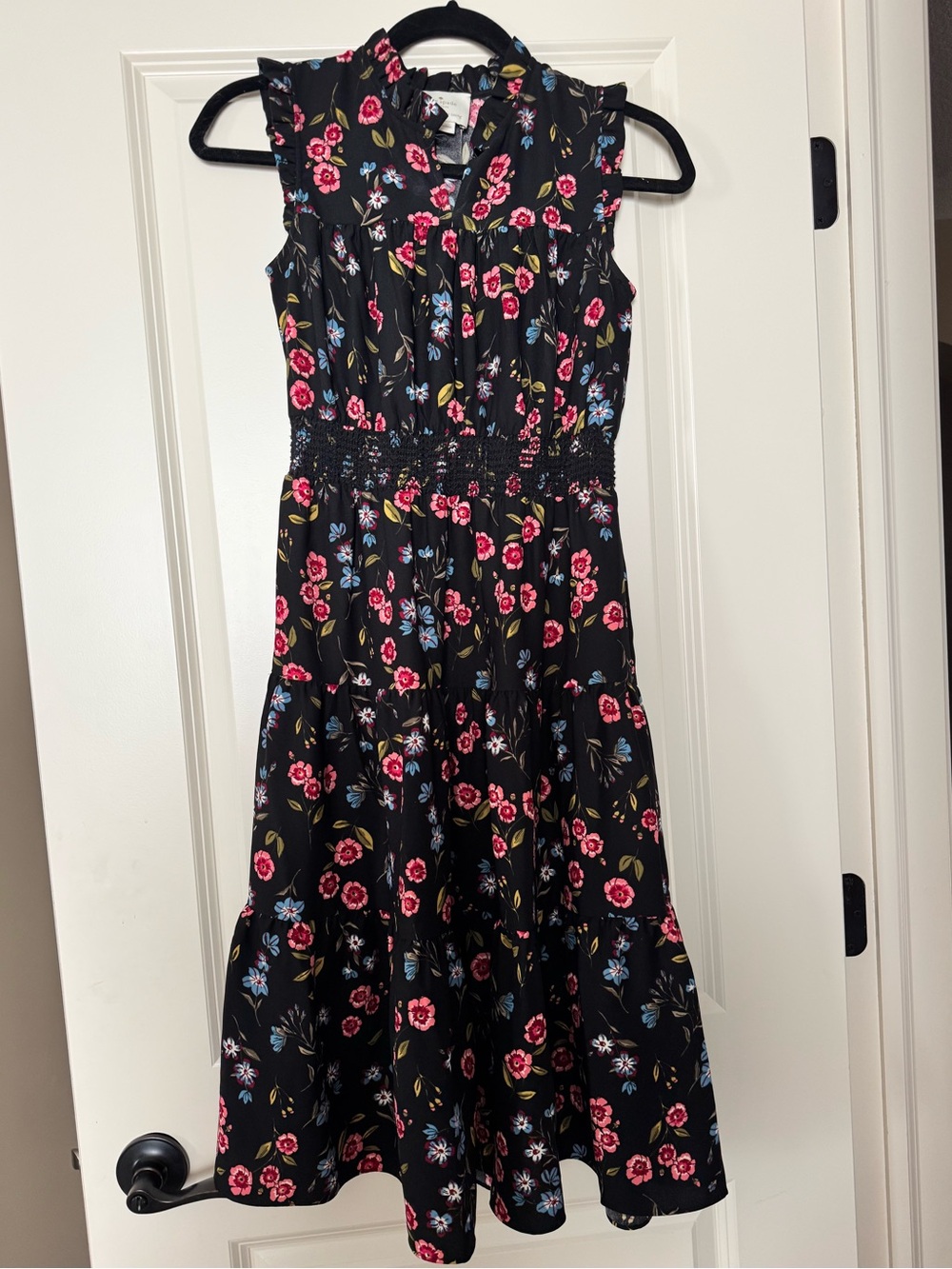Kate Spade New York Black Floral Smocked Midi Dress XS NWOT